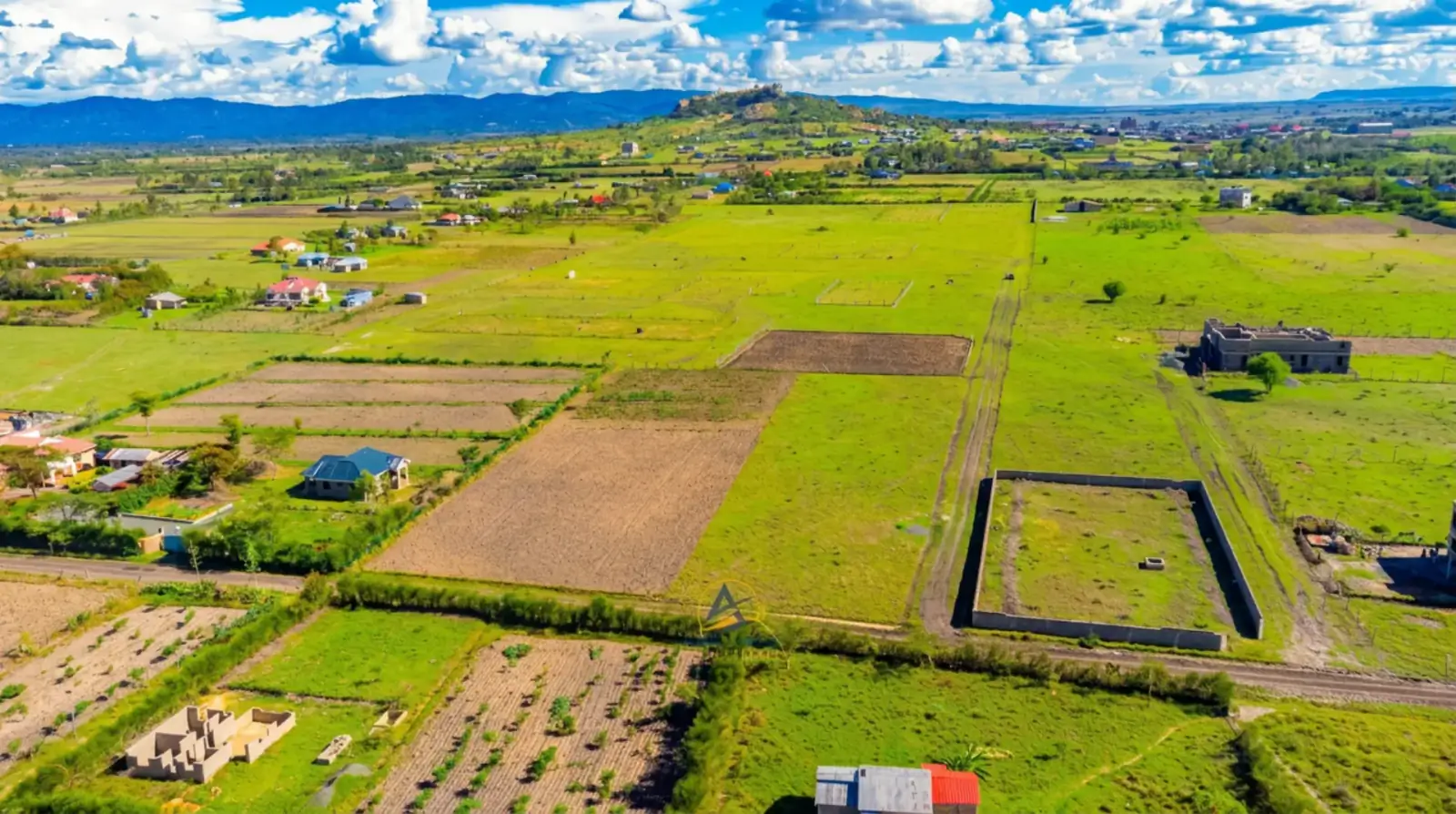 Aerial view of surveyed plots of land at golden hour